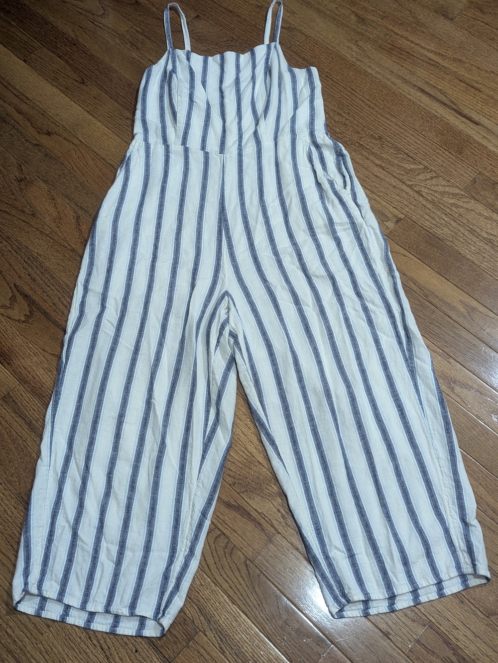 Old Navy White and Navy Striped Spaghetti Strap Jumpsuit